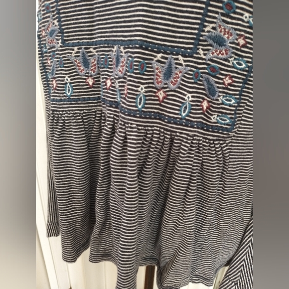 LOFT Striped Embroidered Bell Sleeve Peasant Boho Hippie Top Large - Picture 7 of 10